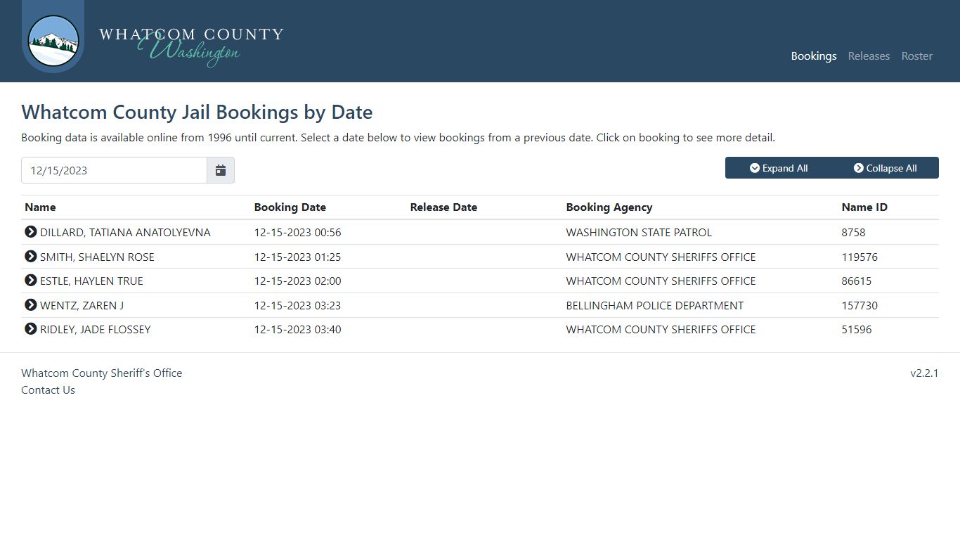 Whatcom County Sheriff's Office | Jail Bookings